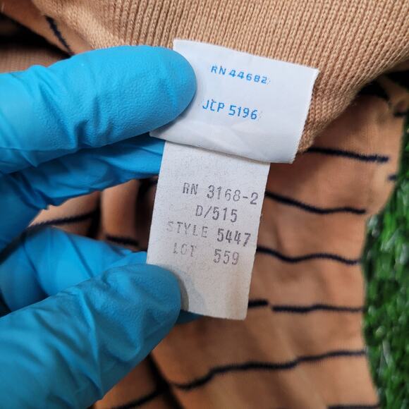 Vintage 70s JCPenney Striped Knit Polo Shirt Womens Medium Banded Hem Blouson - Picture 9 of 9